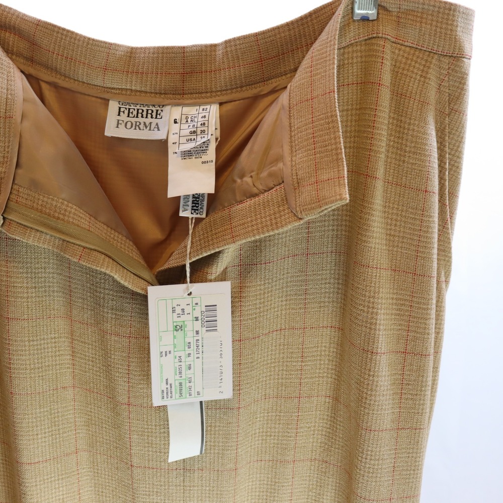 Gianfranco Ferre FORMA Maxi Skirt 16 Beige Womens Wool Blend Plaid Pencil - Picture 4 of 5
